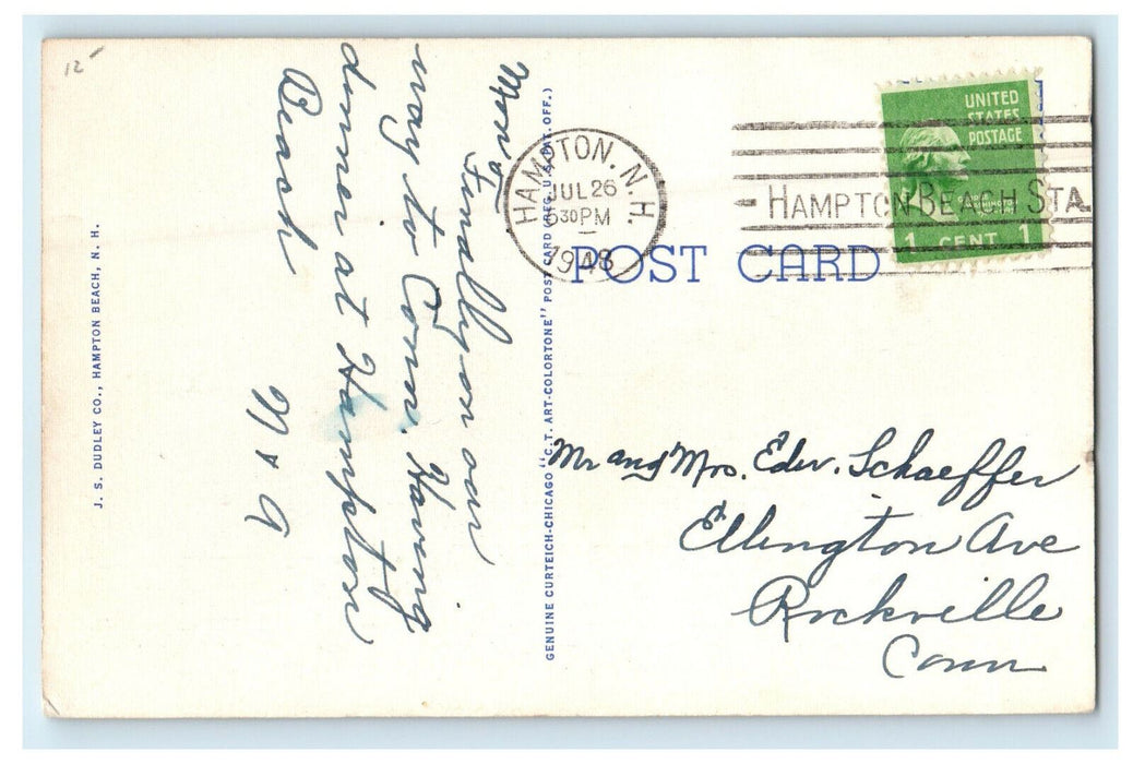 1948 Hotel Standish, Hampton Beach New Hampshire NH Posted Vintage Postcard