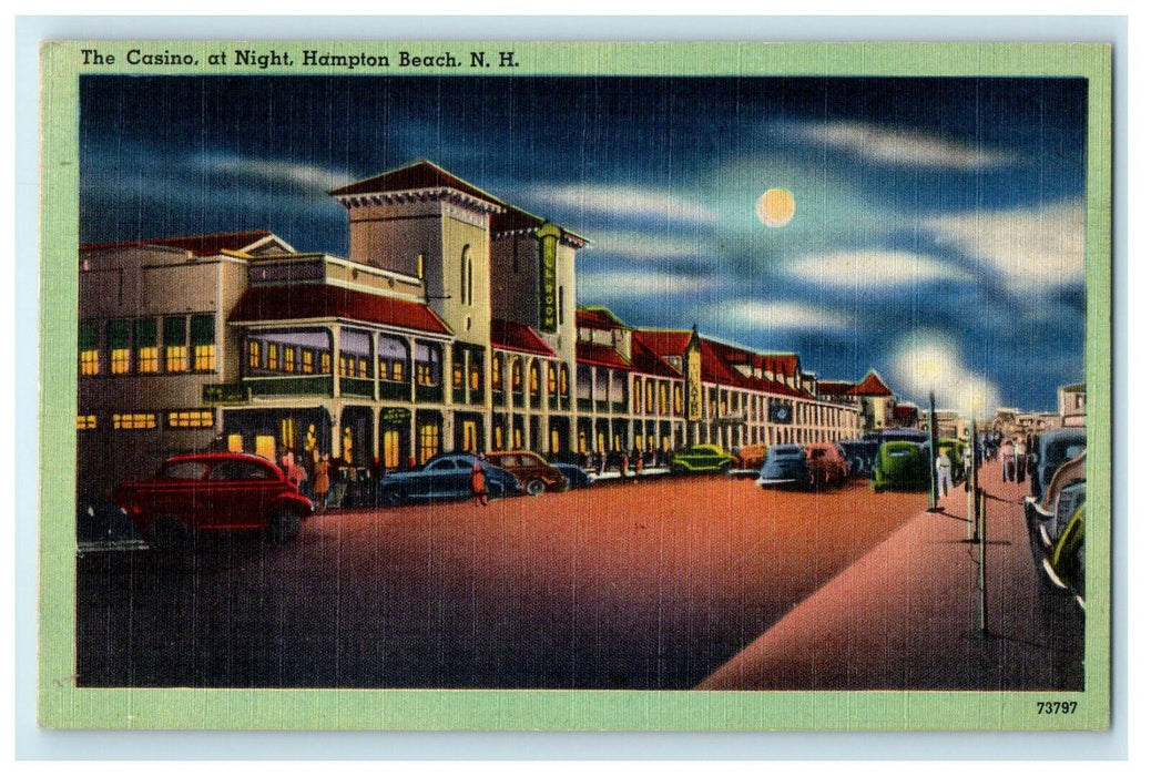 1947 The Casino at Night, Hampton Beach New Hampshire NH Vintage Postcard