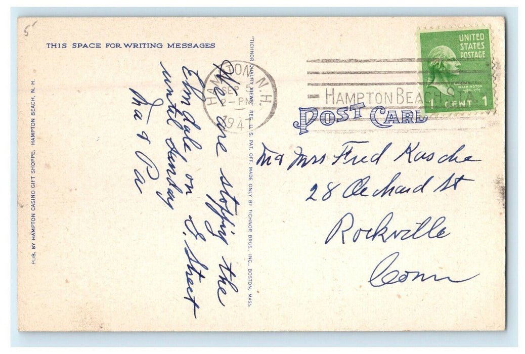 1947 The Casino at Night, Hampton Beach New Hampshire NH Vintage Postcard