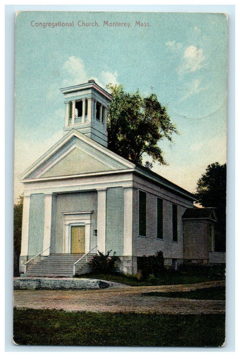 c1910 Congregational Church Monterey Massachusetts MA Antique Postcard