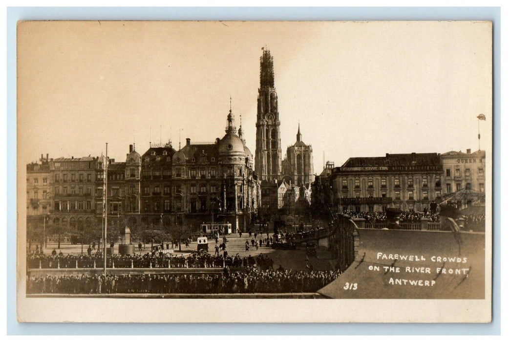 Farewell Crowds On The River Front Antwerp Belgium RPPC Photo Vintage Postcard