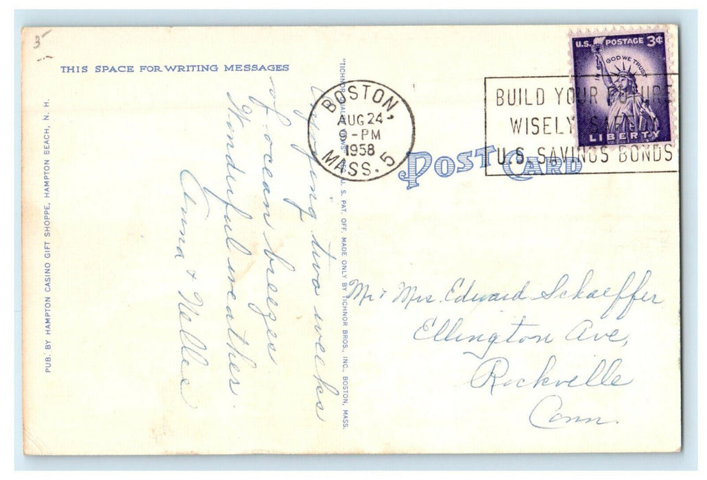 1958 Great Boars Head, Hampton Beach New Hampshire NH Cancel Posted Postcard