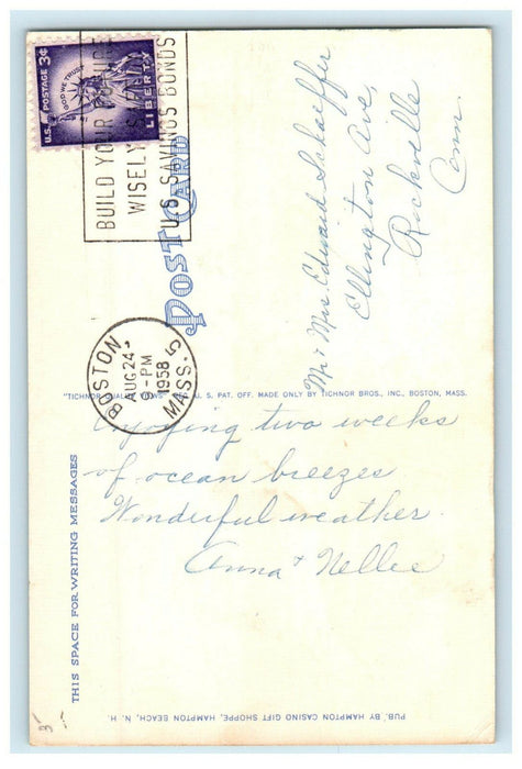 1958 Great Boars Head, Hampton Beach New Hampshire NH Cancel Posted Postcard