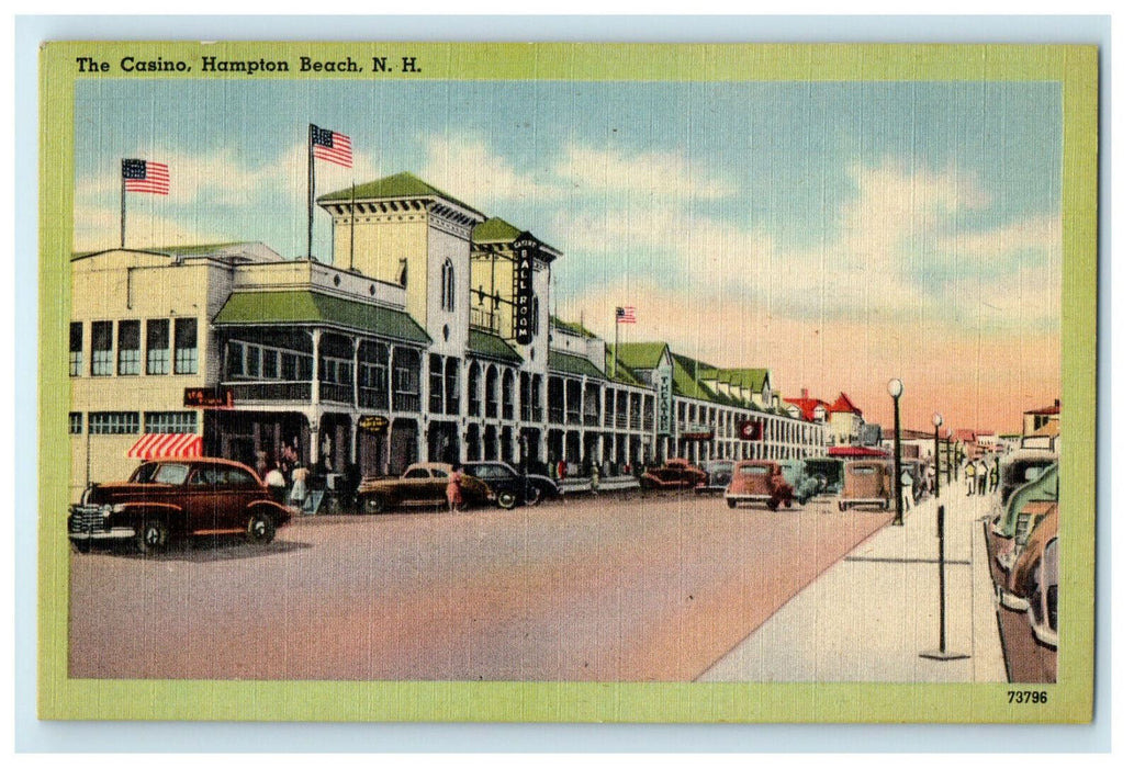 1947 Vintage Cars Parked in The Casino Hampton Beach New Hampshire NH Postcard
