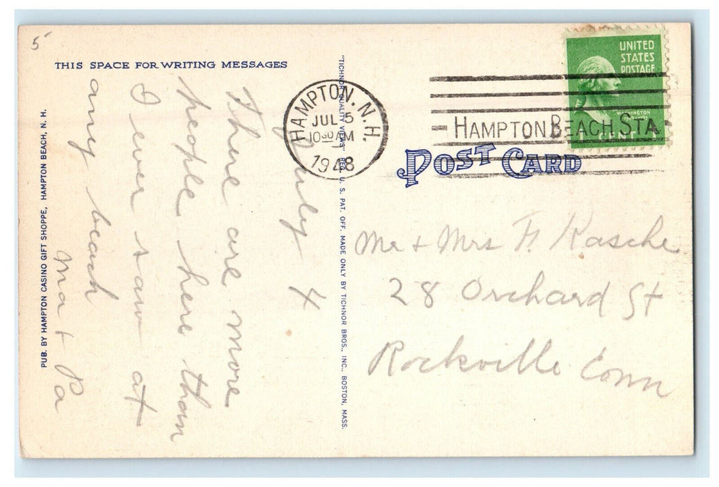1948 Bathing Beach and Boardwalk Hampton Beach New Hampshire NH Postcard