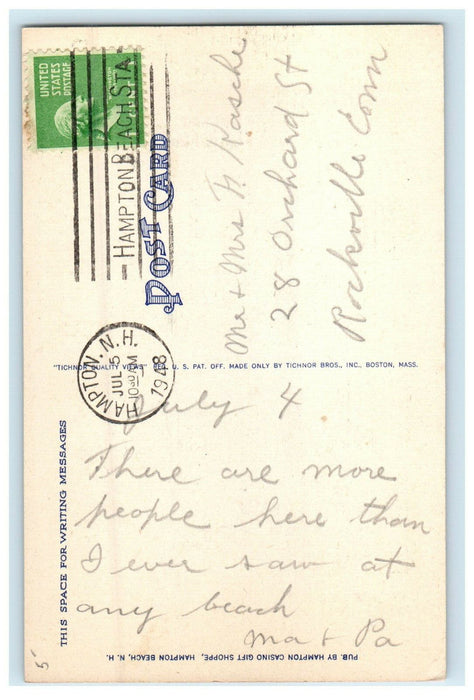 1948 Bathing Beach and Boardwalk Hampton Beach New Hampshire NH Postcard