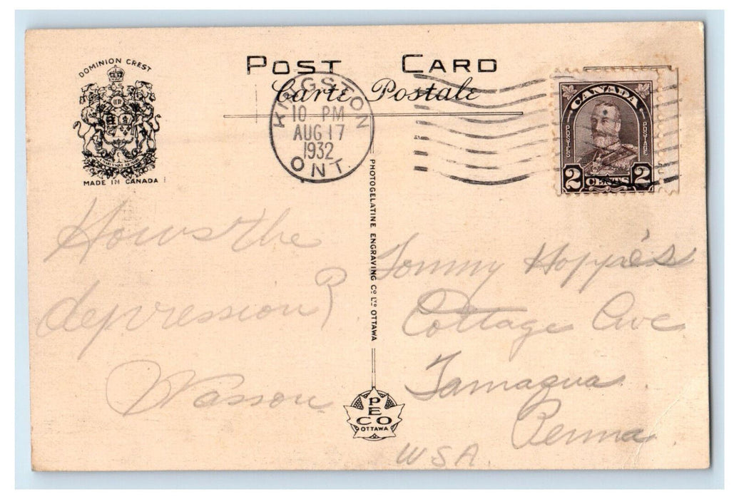 1932 Post Office Kingston Ontario Canada Vintage Posted Postcard