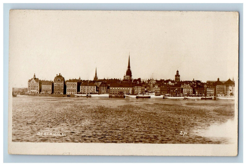 c1920's Lake View And Boats At Stockholm Sweden RPPC Photo Vintage Postcard