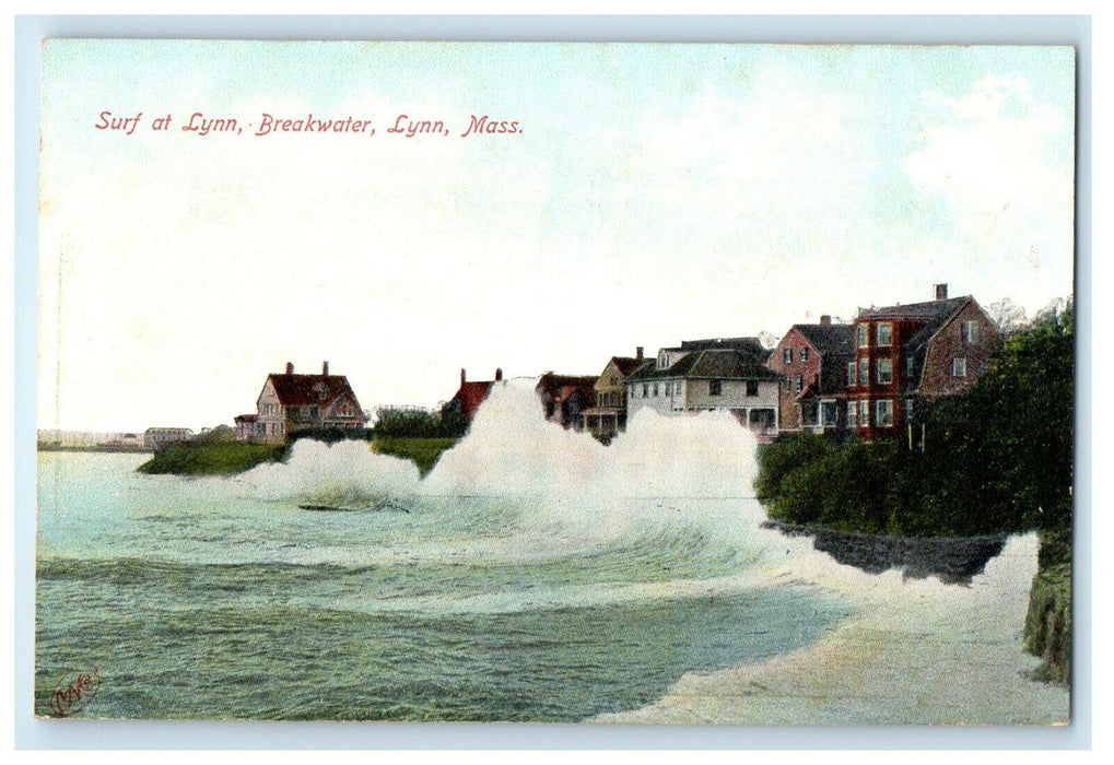 c1910 Surf At Lynn Breakwater Beach House Lynn Massachusetts MA Antique Postcard