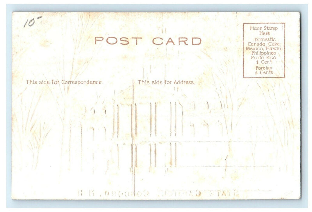 c1910 State Capitol Gold Embossed Seal Concord New Hampshire NH Antique Postcard