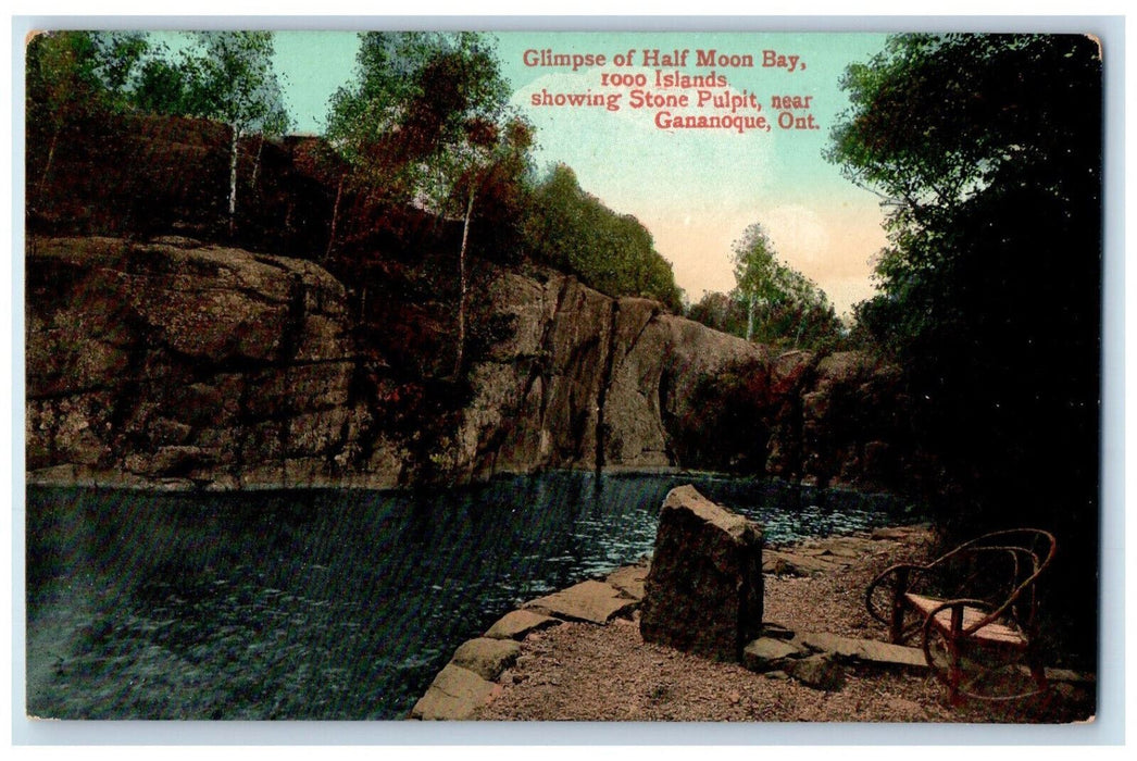 c1905 Glimpse of Half Moon Bay Rooo Islands Gananoque Ontario Canada Postcard