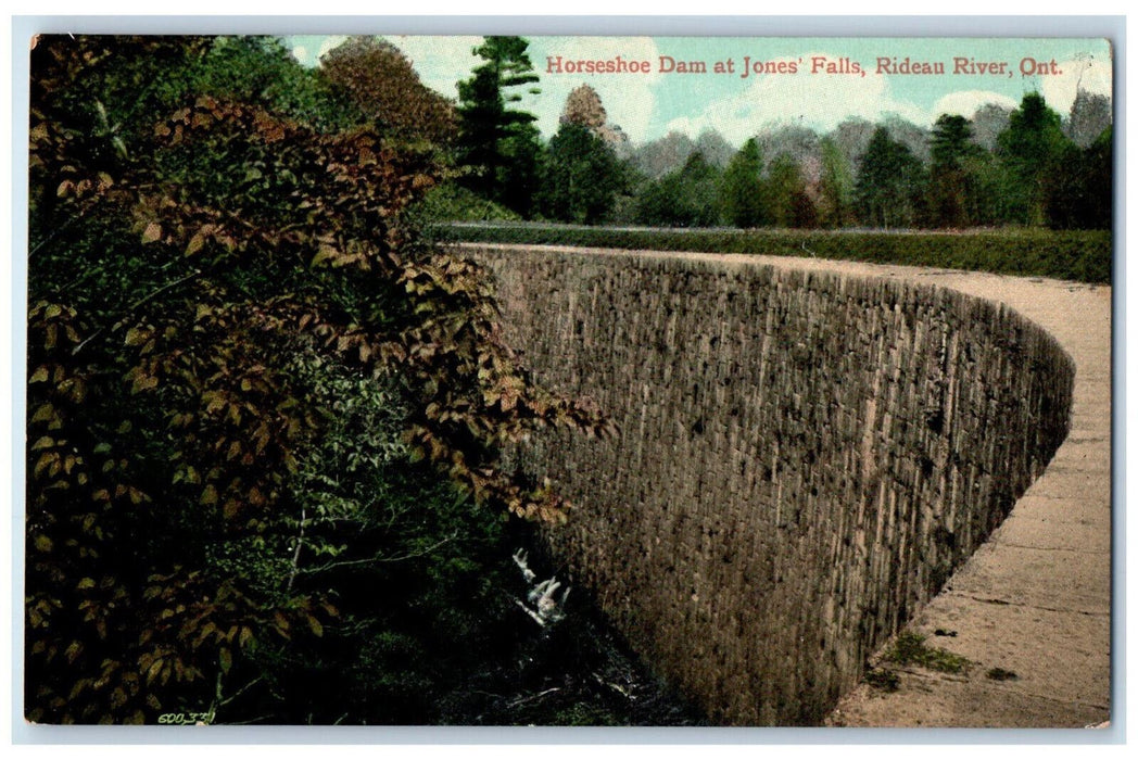 c1905 Horseshoe Dam at Jones Falls Rideau River Ontario Canada Antique Postcard