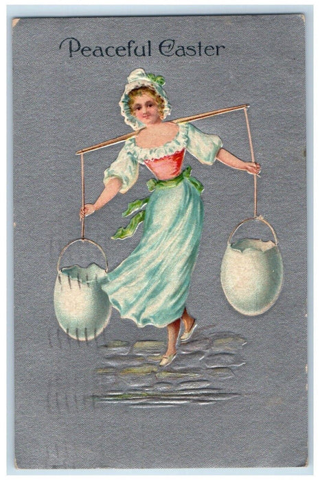 1909 Easter Woman Carrying Water Jugs Hatched Eggs Springfield MA Postcard