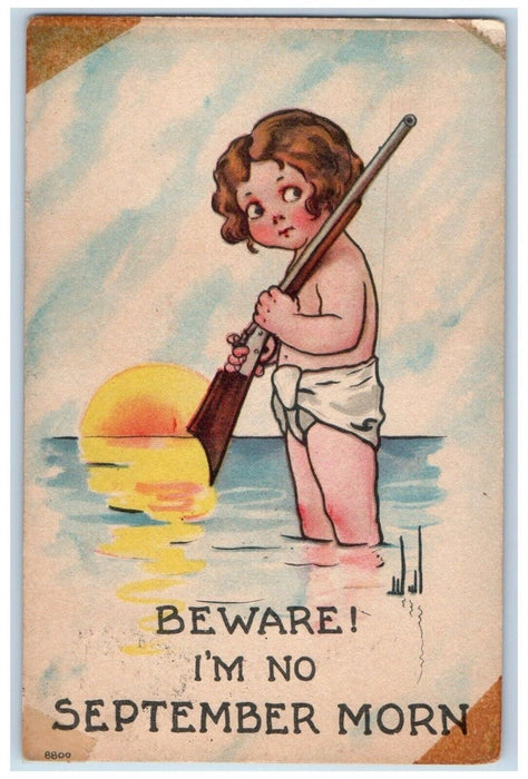 1915 Child Rifle September Morn Sunrise Humor Littleton NH Antique Postcard