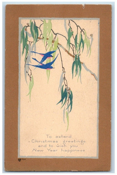 1920 Christmas Greetings Birds Volland Arts Crafts Posted Vintage Postcard