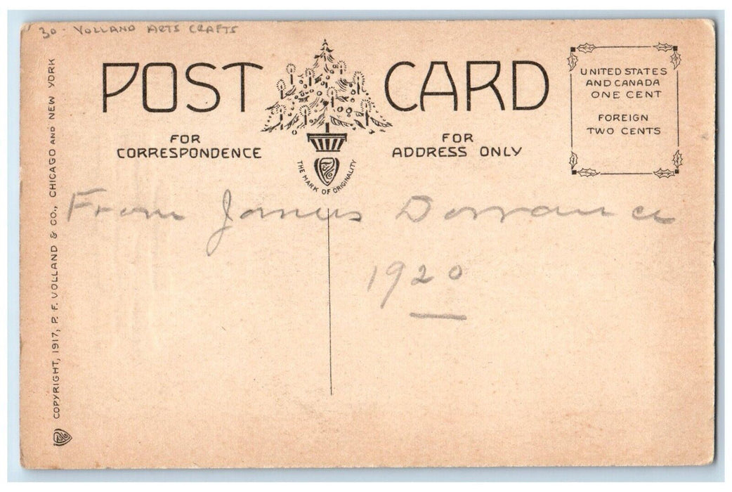 1920 Christmas Greetings Birds Volland Arts Crafts Posted Vintage Postcard
