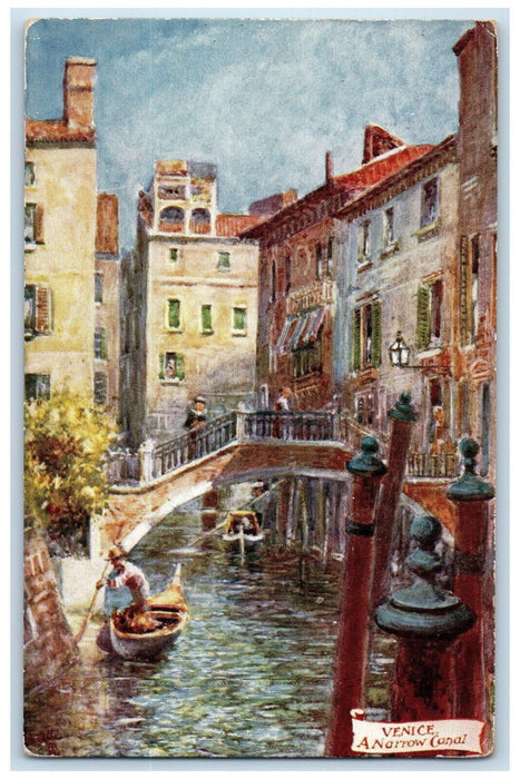 1916 Boat Driver A Narrow Canal Venice Italy Oilette Tuck Art Antique Postcard