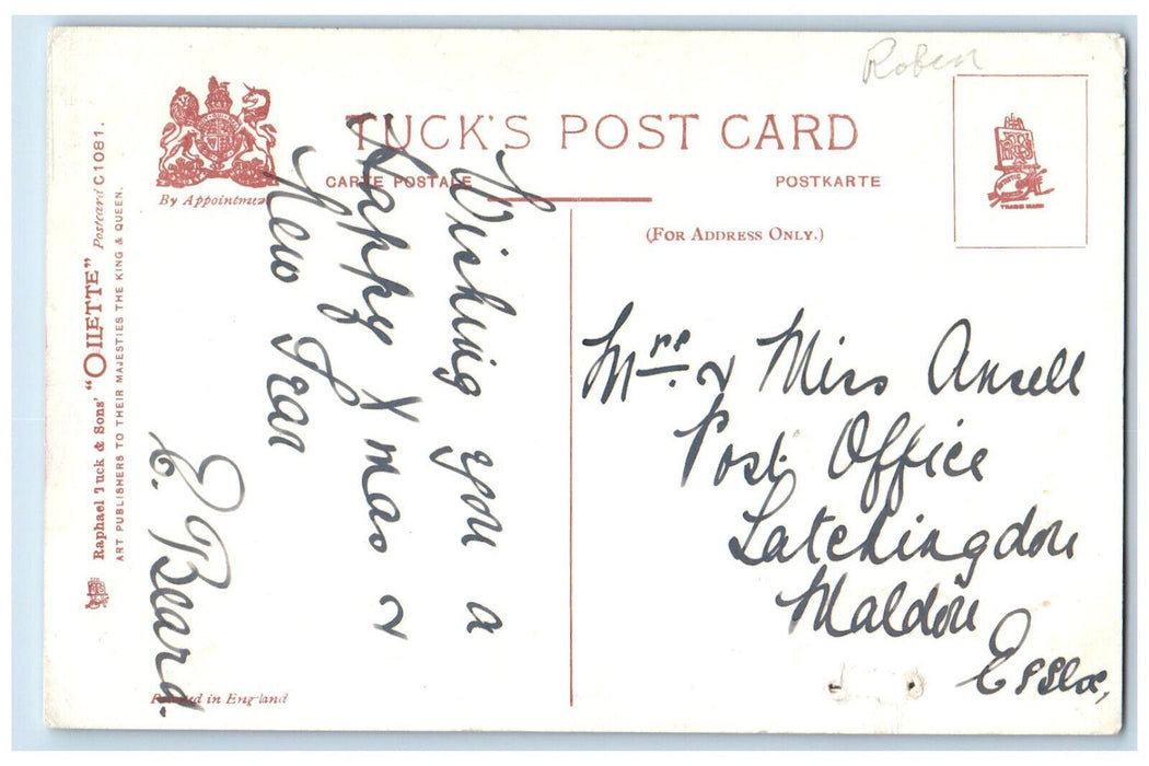 c1910 Christmas Greetings Christmas Holy Leaf Sheep Oilette Tuck Art Postcard