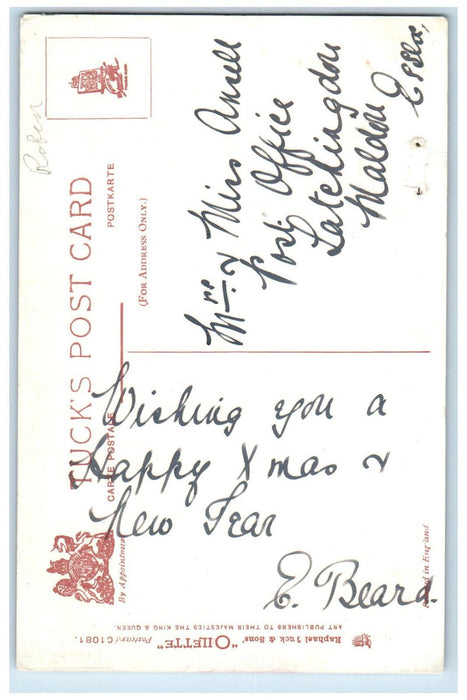 c1910 Christmas Greetings Christmas Holy Leaf Sheep Oilette Tuck Art Postcard