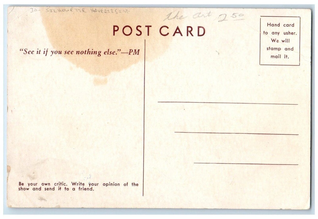 Majestic Theater The Town's Bargain Silhouette Fred Mayer Advertising Postcard