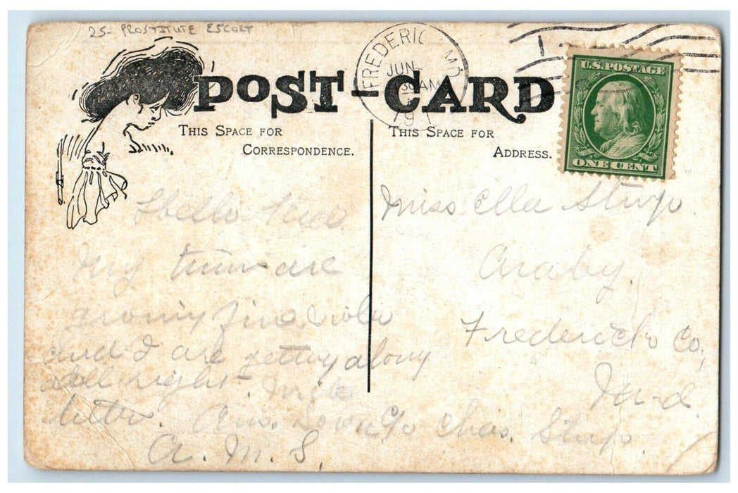 c1910's Prostitute Escort Water Wellman Frederick Maryland MD Antique Postcard