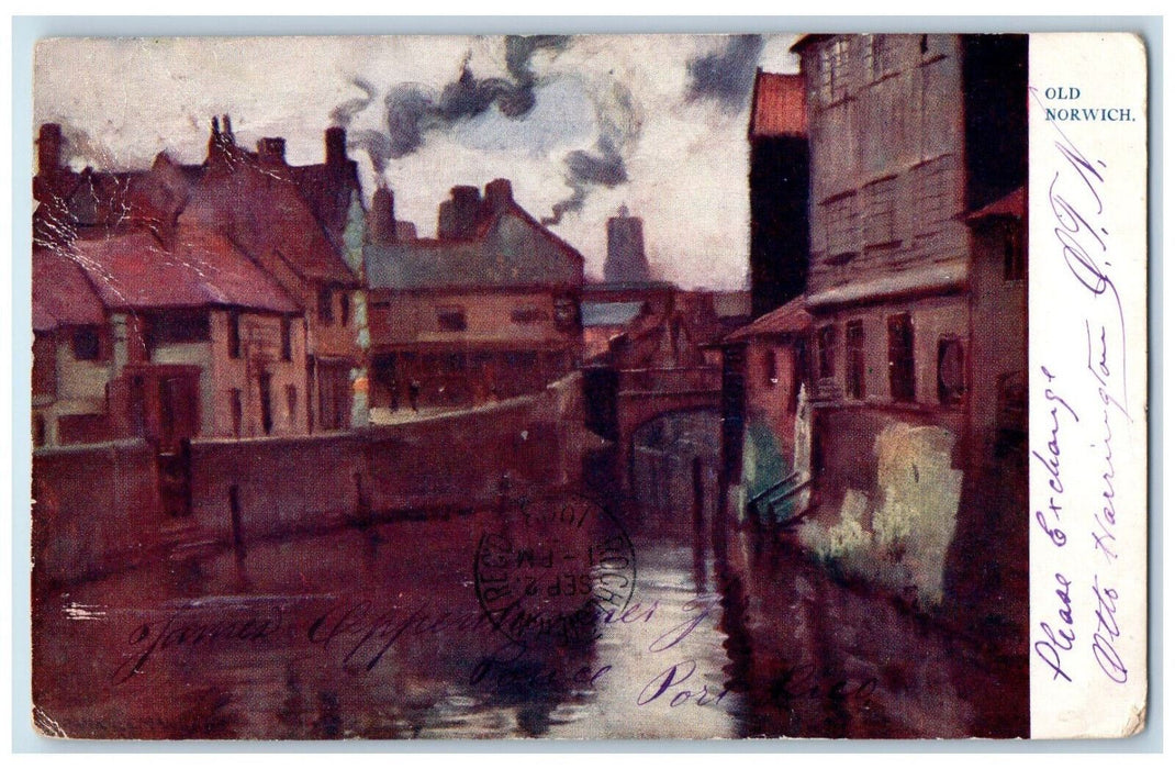 1903 River Houses in Old Norwich England Antique Posted Tuck Art Postcard