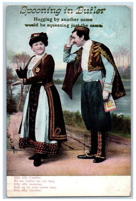 1909 Spooning In Butler Couple Silly Cavalier Butler Pennsylvania PA Postcard