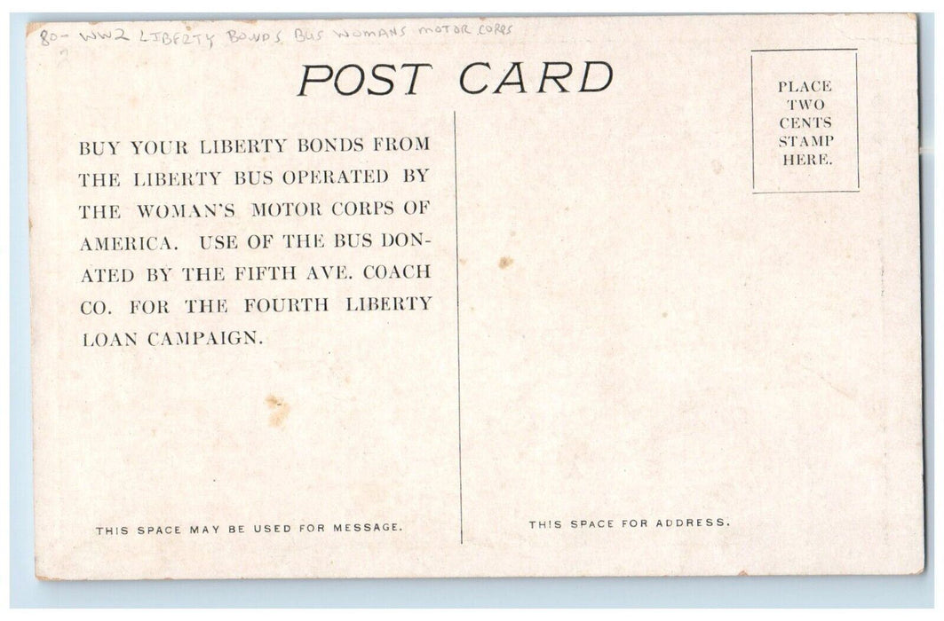 Liberty Bounds Bus Womans Motor Corps America WW2 Unposted Vintage Postcard