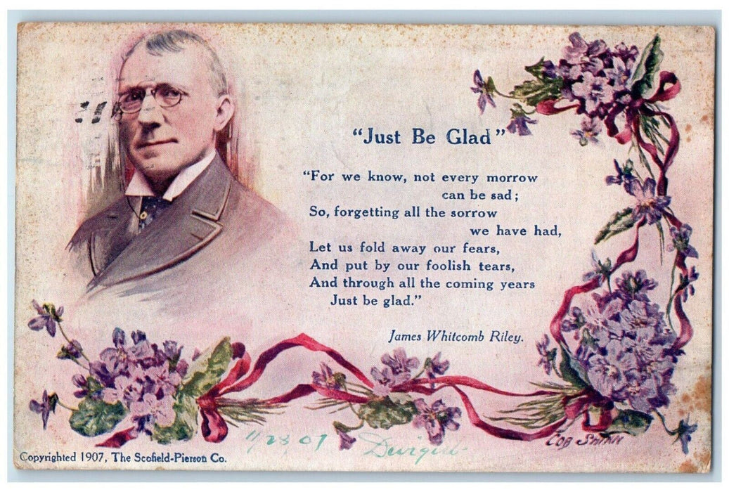 1907 James Whitcomb Riley Poem Pansies Flowers Indianapolis Indiana IN Postcard