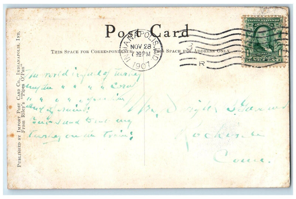 1907 James Whitcomb Riley Poem Pansies Flowers Indianapolis Indiana IN Postcard