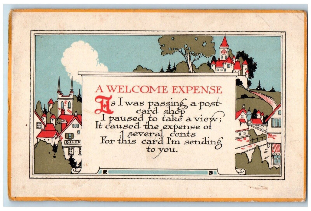 c1910's Welcome Expense Shop House Church Arts Crafts Posted Antique Postcard