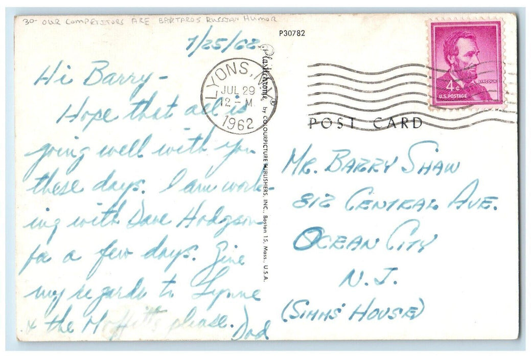 1962 Our Competitors Are Bastards Russian Humor Lyons New York NY Postcard