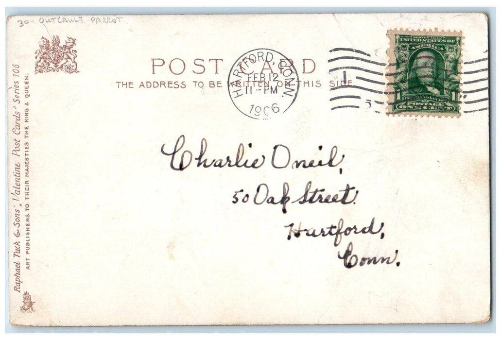 1906 Valentine Parrot Outcault Tuck's Hartford Connecticut CT Posted Postcard