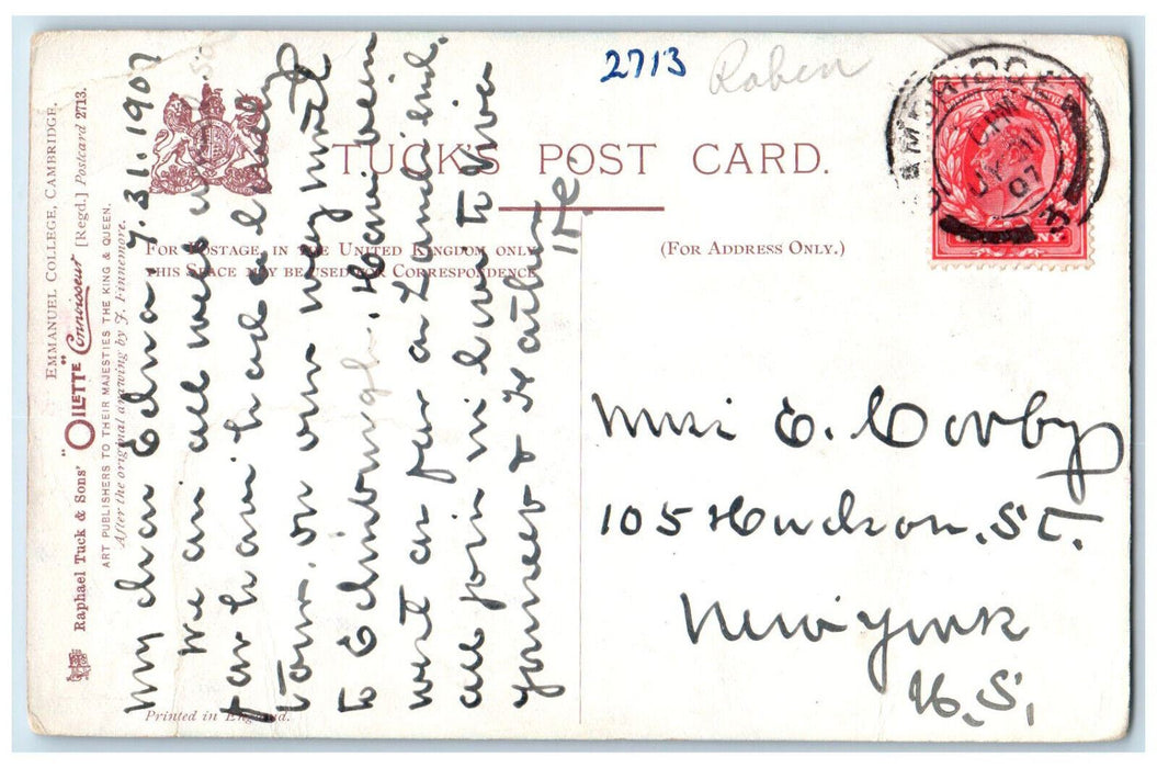 1907 Emmanuel College Cambridge Oilette Connoisseur Tuck Art Postcard