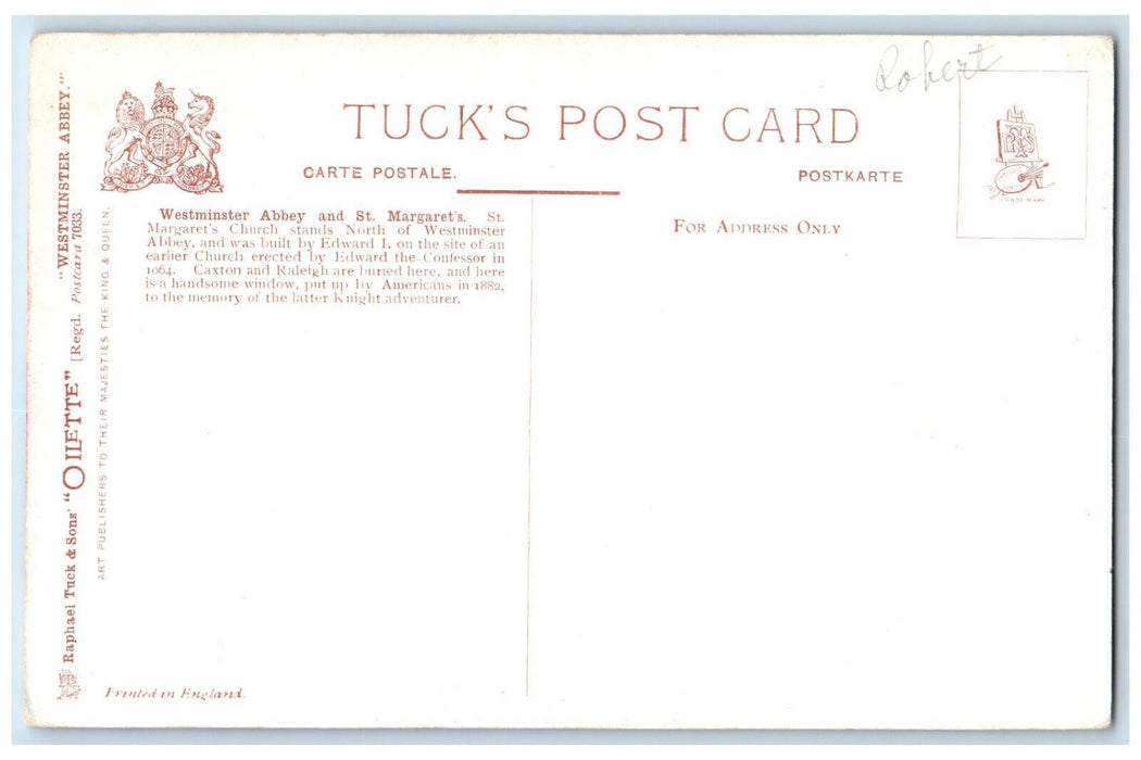 c1910 Westminster Abbey St. Margaret's Church Oilette Tuck Art Postcard