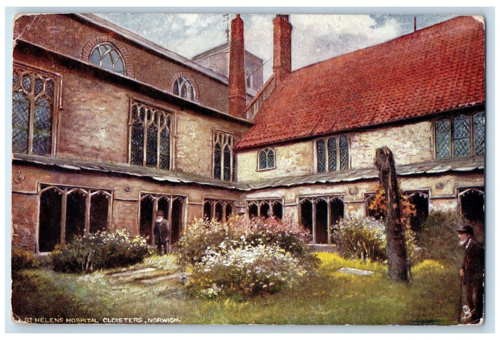 1906 St. Helen's Hospital Cloisters Norwich England Oilette Tuck Art Postcard