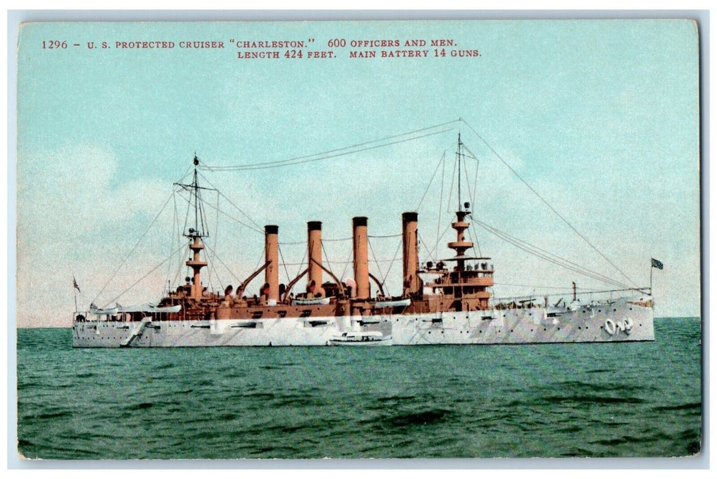 c1910 US Protected Cruisers Charleston Officers World War Steamer Ship Postcard