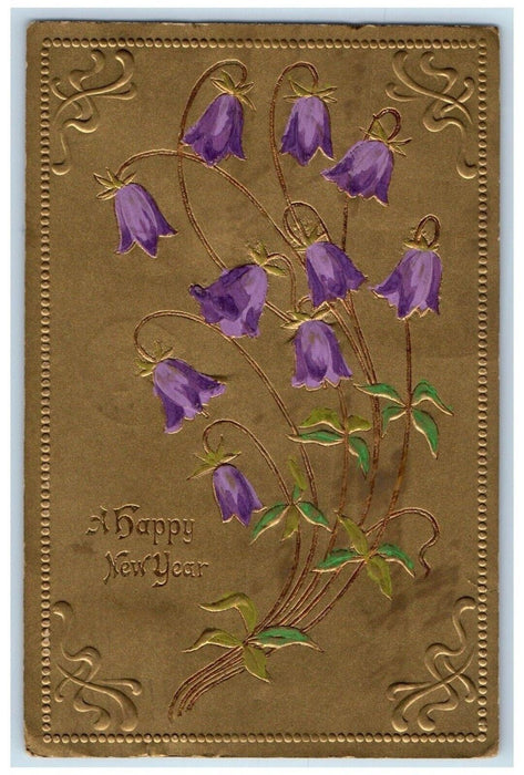 1909 New Year Purple Flowers Airbrushed Embossed Baltimore Maryland MD Postcard