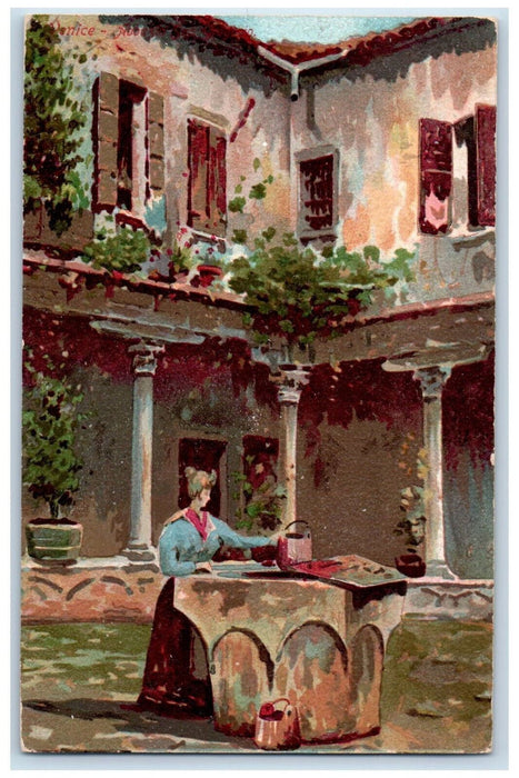 c1910 Woman Getting Water from Well Painting Tuck Art Antique Postcard