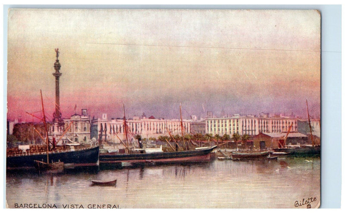 c1910 Barcelona Vista General Spain Oilette Tuck Art Antique Postcard