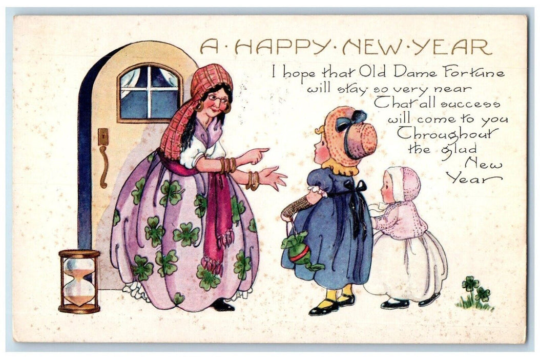 1921 New Year Grandmother Hourglass Children South Manchester CT Posted Postcard