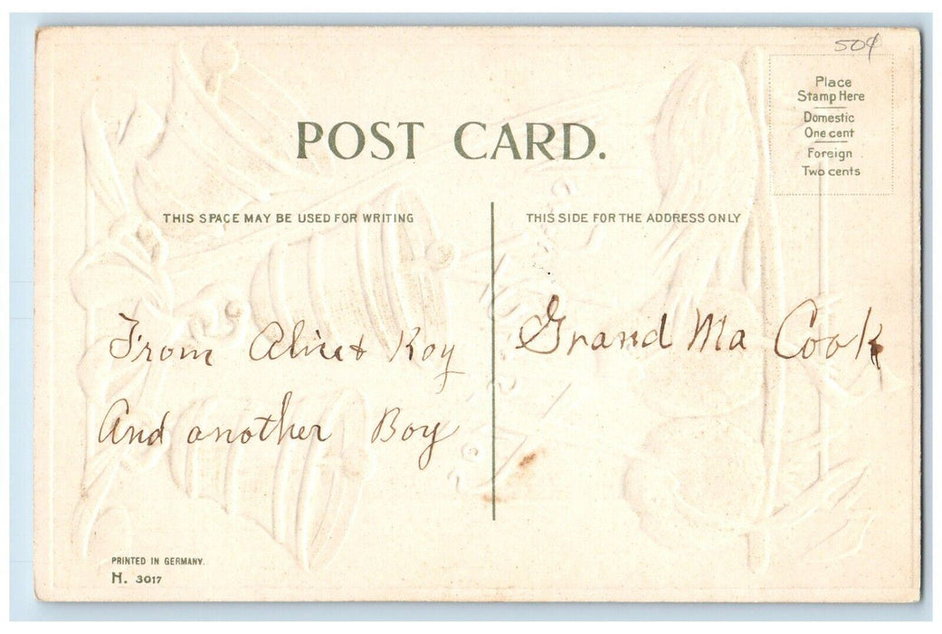 c1910's Christmas Birds Ribbon Ringing Bells Embossed Posted Antique Postcard