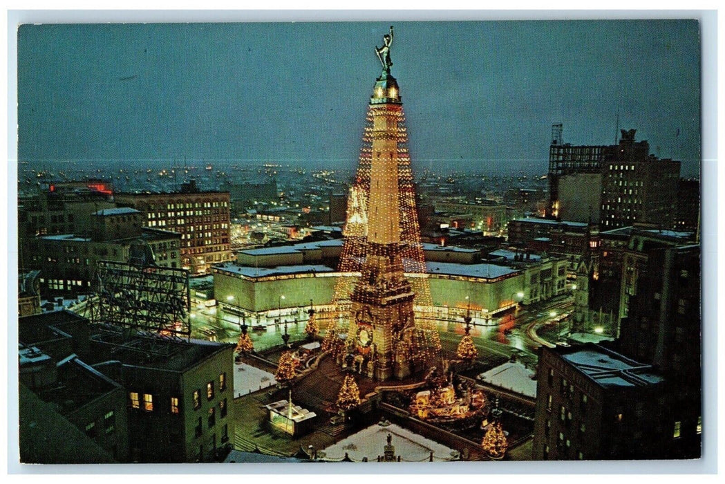 c1960 Worlds Tallest Christmas Tree Indianapolis Soldiers Downtown Area Postcard