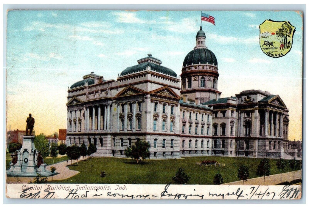 1907 Capitol Building Monument Exterior Sculpture Indianapolis Indiana Postcard