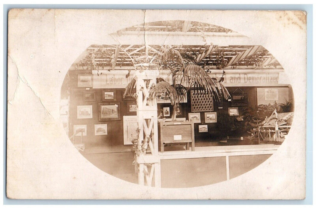 c1910 Interior Labor Union Exposition Display California CA RPPC Photo Postcard