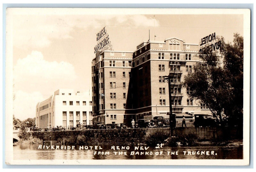 c1925 Riverside Hotel From Truckee River Reno Nevada NV RPPC Photo Postcard