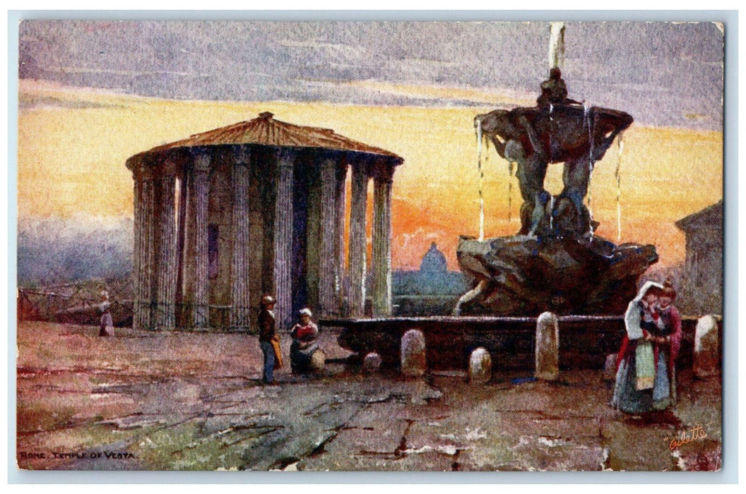 c1910 Temple of Vesta Rome Italy Oilette Tuck Art Antique Unposted Postcard