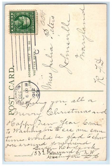 1912 Religious Globe Cresent Moon Christmas Washington DC Antique Postcard