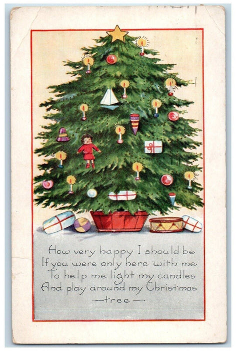 c1920's Christmas Tree Decorated Candle Lights Embossed Schenectady NY Postcard