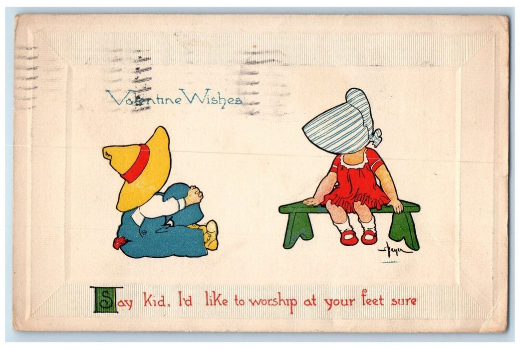 1913 Valentine Wishes Children Worship Your Feet Gibson Troy NY Antique Postcard